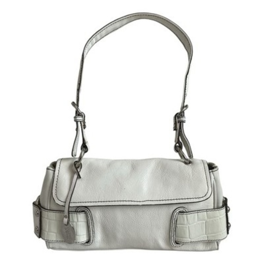 Vintage Franco Sarto White Leather Shoulder Bag Faux Croc Trim Y2K 10"x2"x6" G+ - Picture 5 of 9